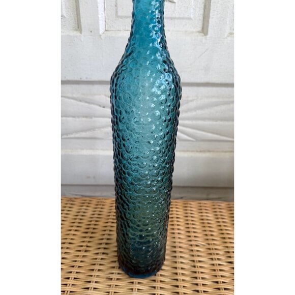 Vintage MCM Empoli Italy Glass Bottle Decanter Turquoise Blue Hobnail Bubble 22" - Picture 14 of 16